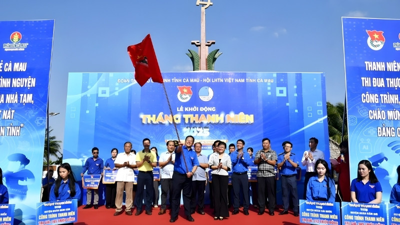 Mẫu backdrop lễ khởi c&ocirc;ng Đo&agrave;n thanh ni&ecirc;n C&agrave; Mau