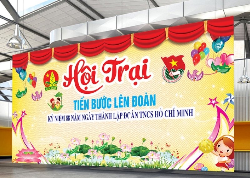 Backdrop hội trại tiến bước l&ecirc;n Đo&agrave;n