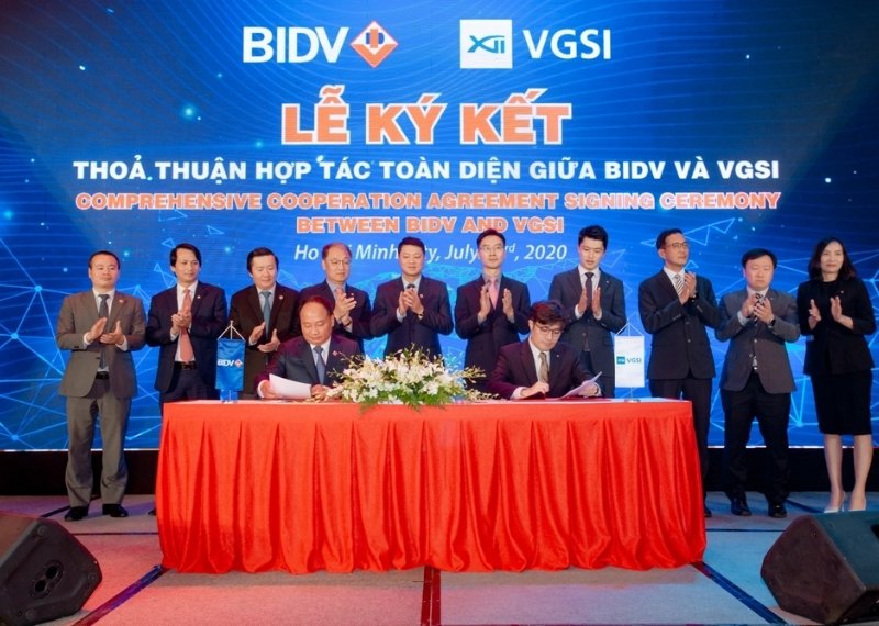 Backdrop lễ k&yacute; kết BIDV v&agrave; VGSI