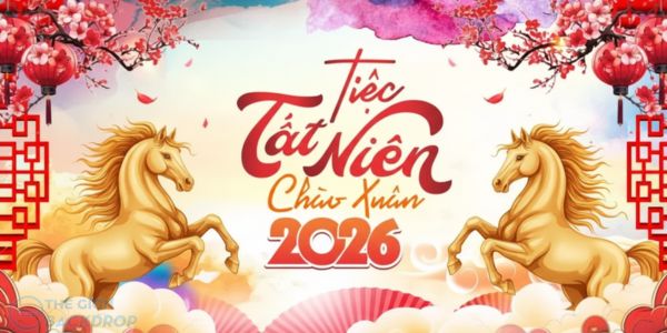 Backdrop tiệc tất ni&ecirc;n B&iacute;nh Ngọ 2026