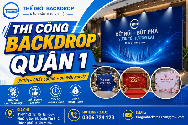Thi công backdrop Quận 1 trọn gói — Hiflex, PP Formex, LED
