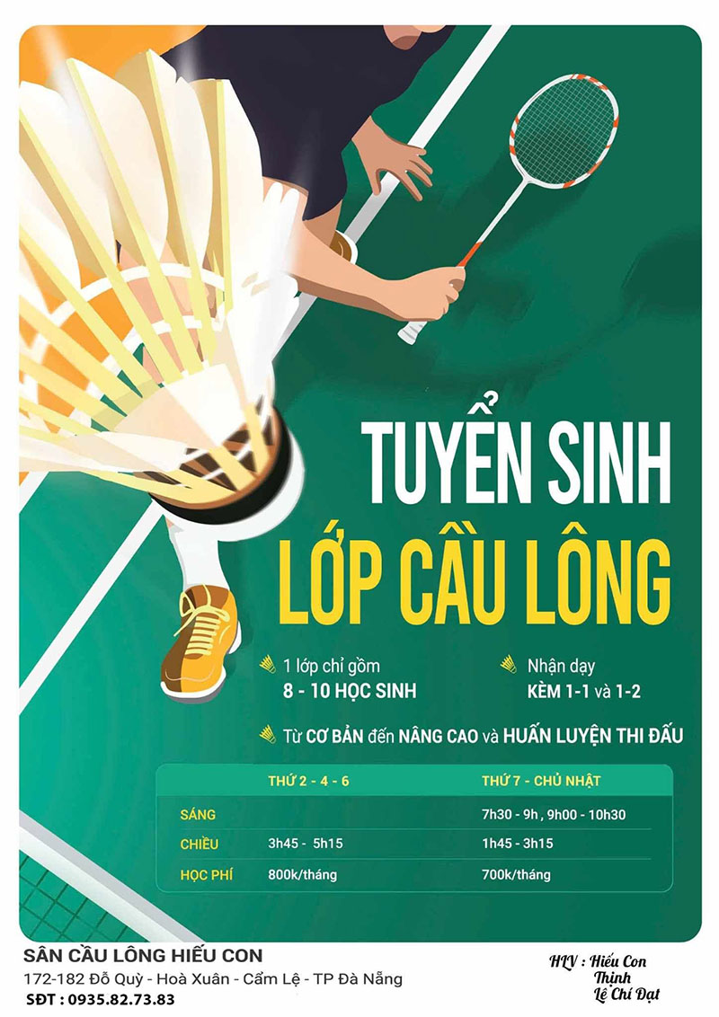 Poster tuyển sinh lớp cầu l&ocirc;ng