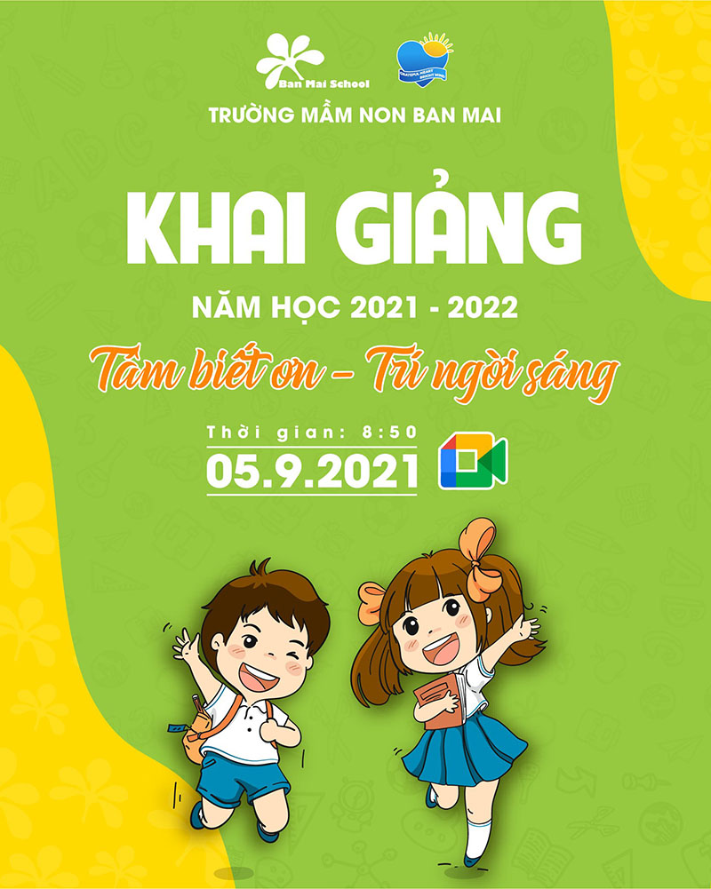 Poster khai trương trường mầm non Ban Mai