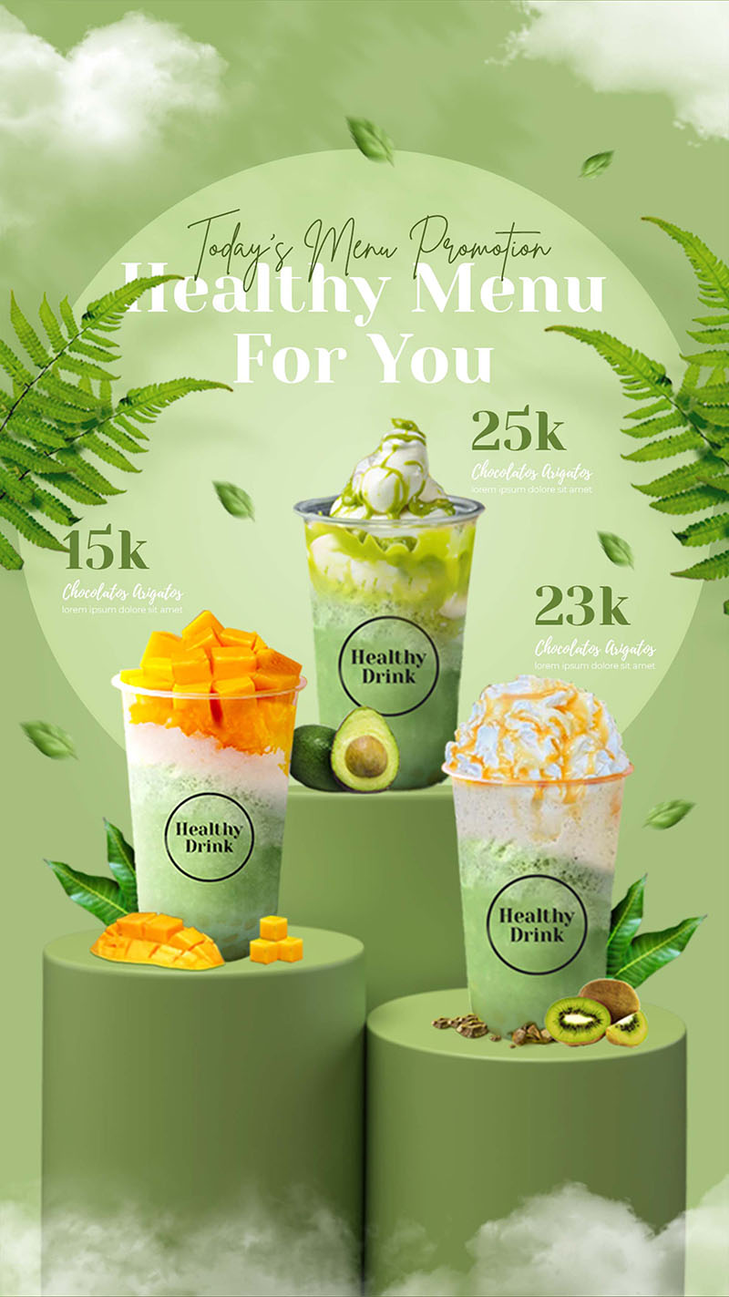 Poster menu tr&agrave; sữa, nước giải kh&aacute;t