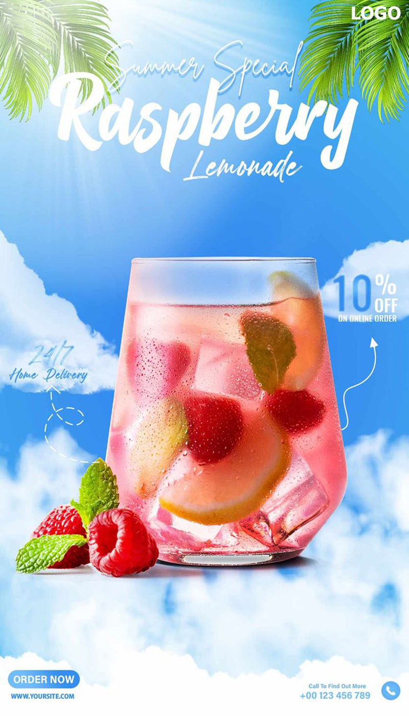 Poster nước Raspberry giải kh&aacute;t