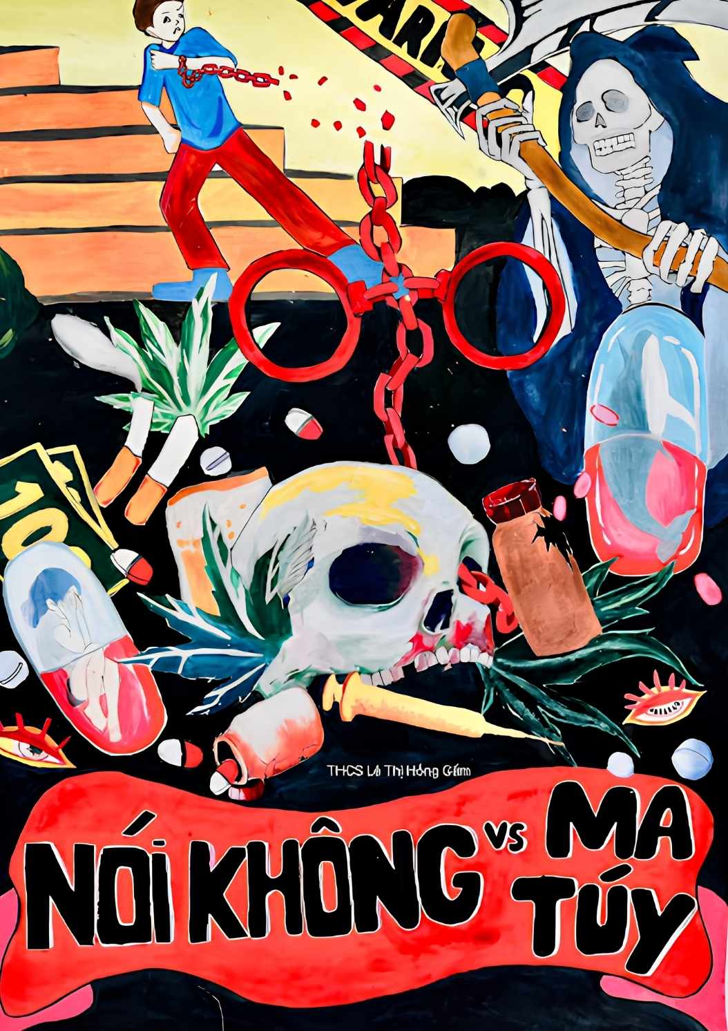 Mẫu poster ph&ograve;ng chống ma t&uacute;y vẽ tay