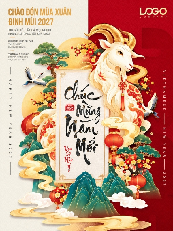 Poster Tết ch&uacute;c mừng năm mới xu&acirc;n Đinh M&ugrave;i