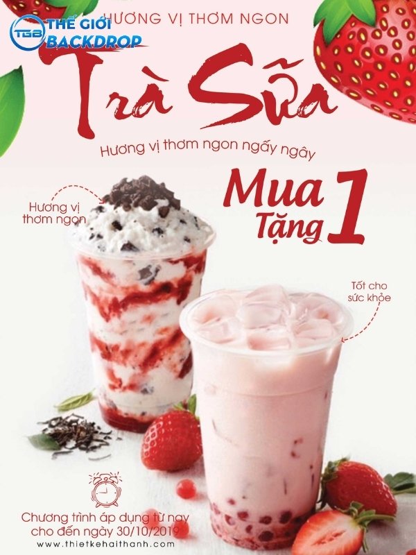 Poster trà sữa dâu tây