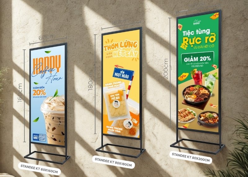 K&iacute;ch thước standee ch&acirc;n sắt phổ biến
