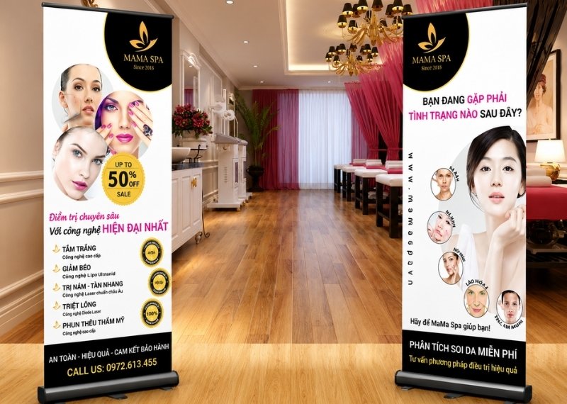 Mẫu standee thẩm mỹ cuốn nh&ocirc;m