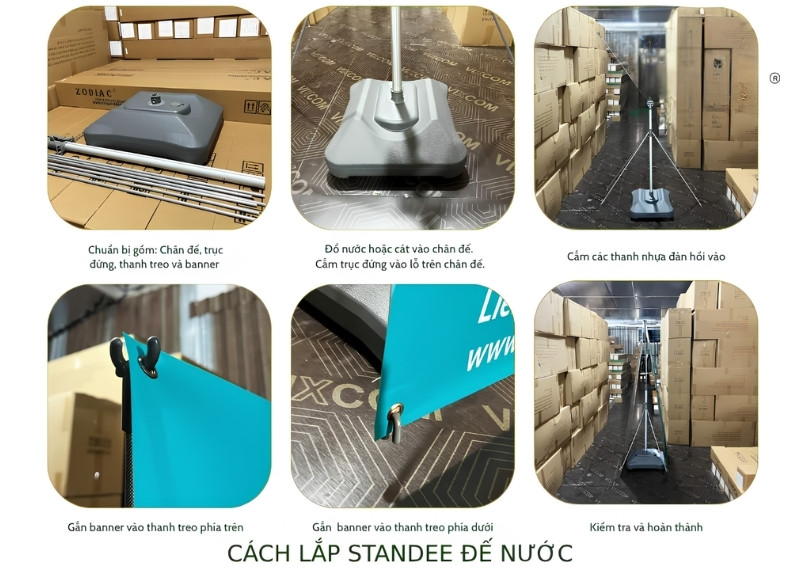 Cách lắp standee đế nước